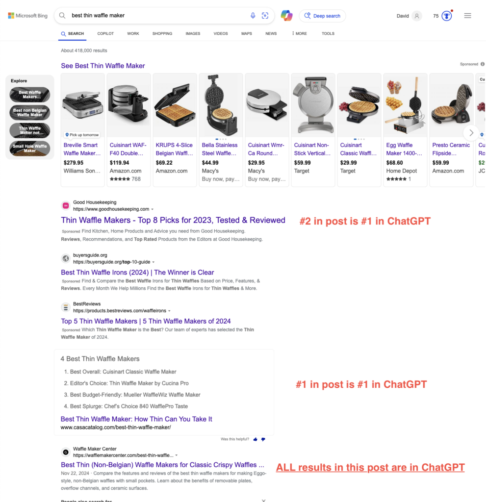 Bing results showing similar findings to what is shown in ChatGPT