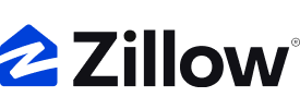 Zillow logo featuring a blue house-shaped icon with a white 