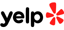 Yelp logo with black lowercase text and a red burst symbol on a light background, often featured in Success Stories across various businesses.