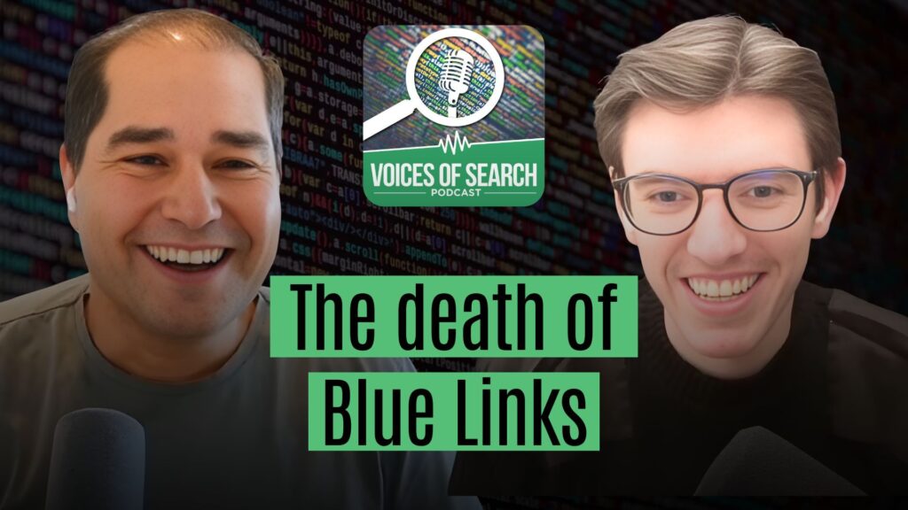 A couple of men smiling for a picture, perfect for showcasing concepts like search strategy or answer engine optimization beyond traditional blue links.