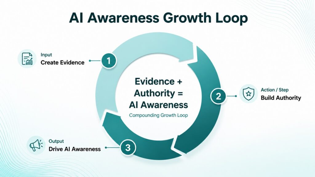 AI Awareness Growth Loop: Create Evidence, Build Authority, and Drive AI Awareness using organic growth tactics.
